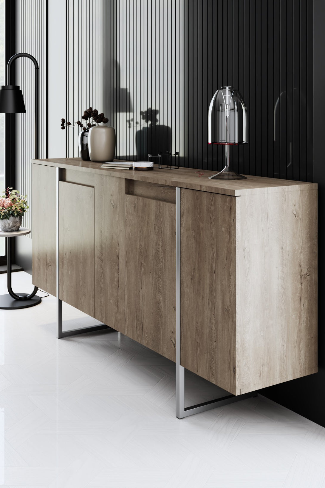 Konzolasztal Luxe - Walnut, Silver-VASBÚTOR