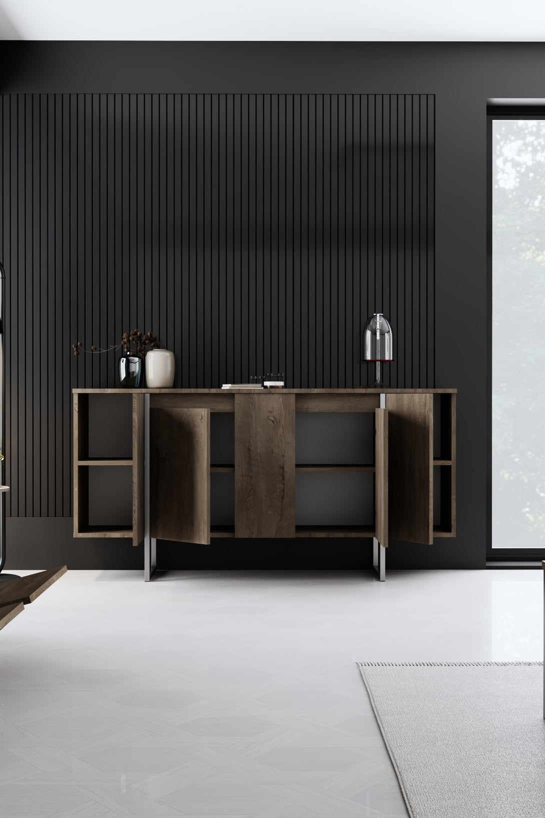Konzolasztal Luxe - Walnut, Silver-VASBÚTOR