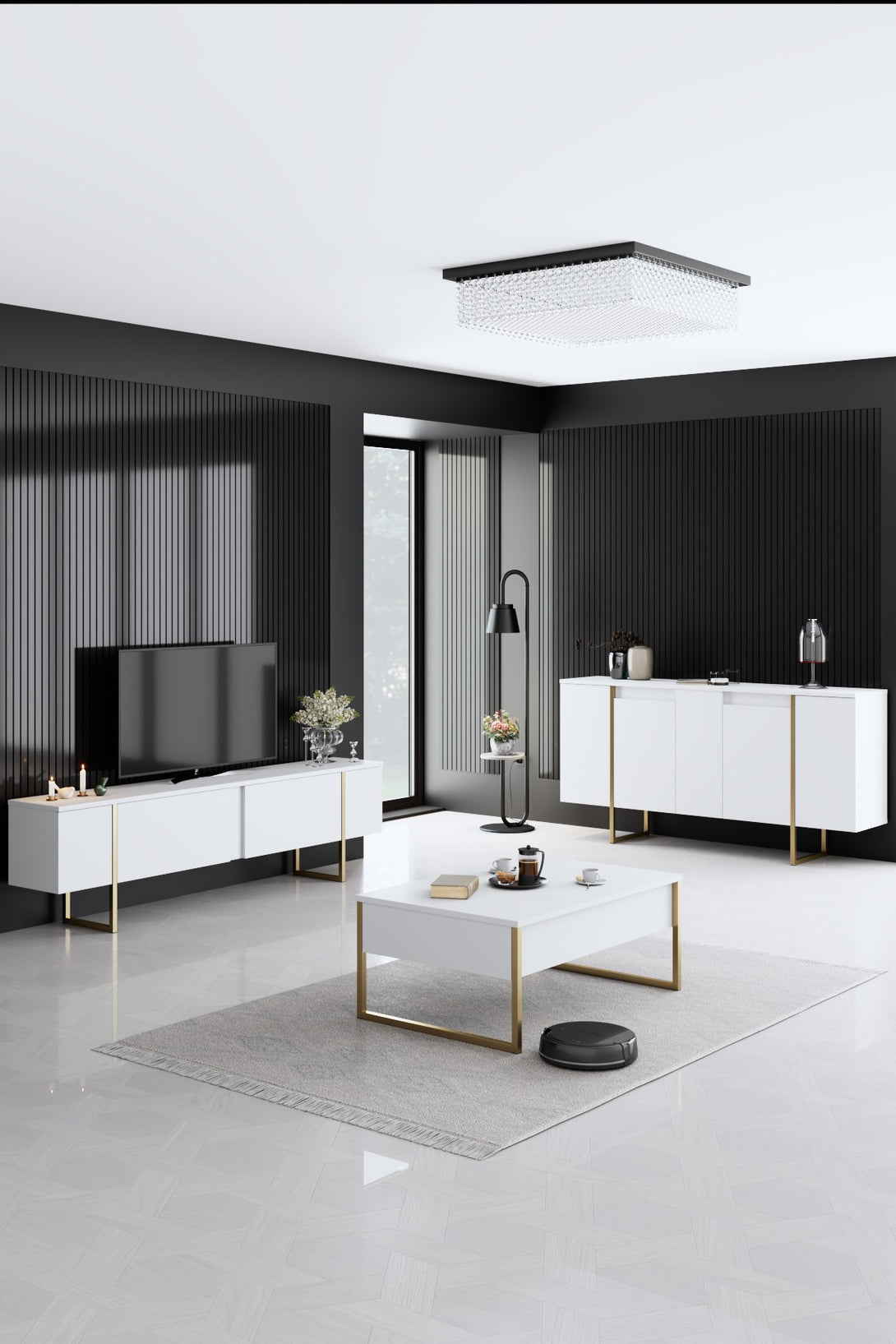 Konzolasztal Luxe - White, Gold-VASBÚTOR