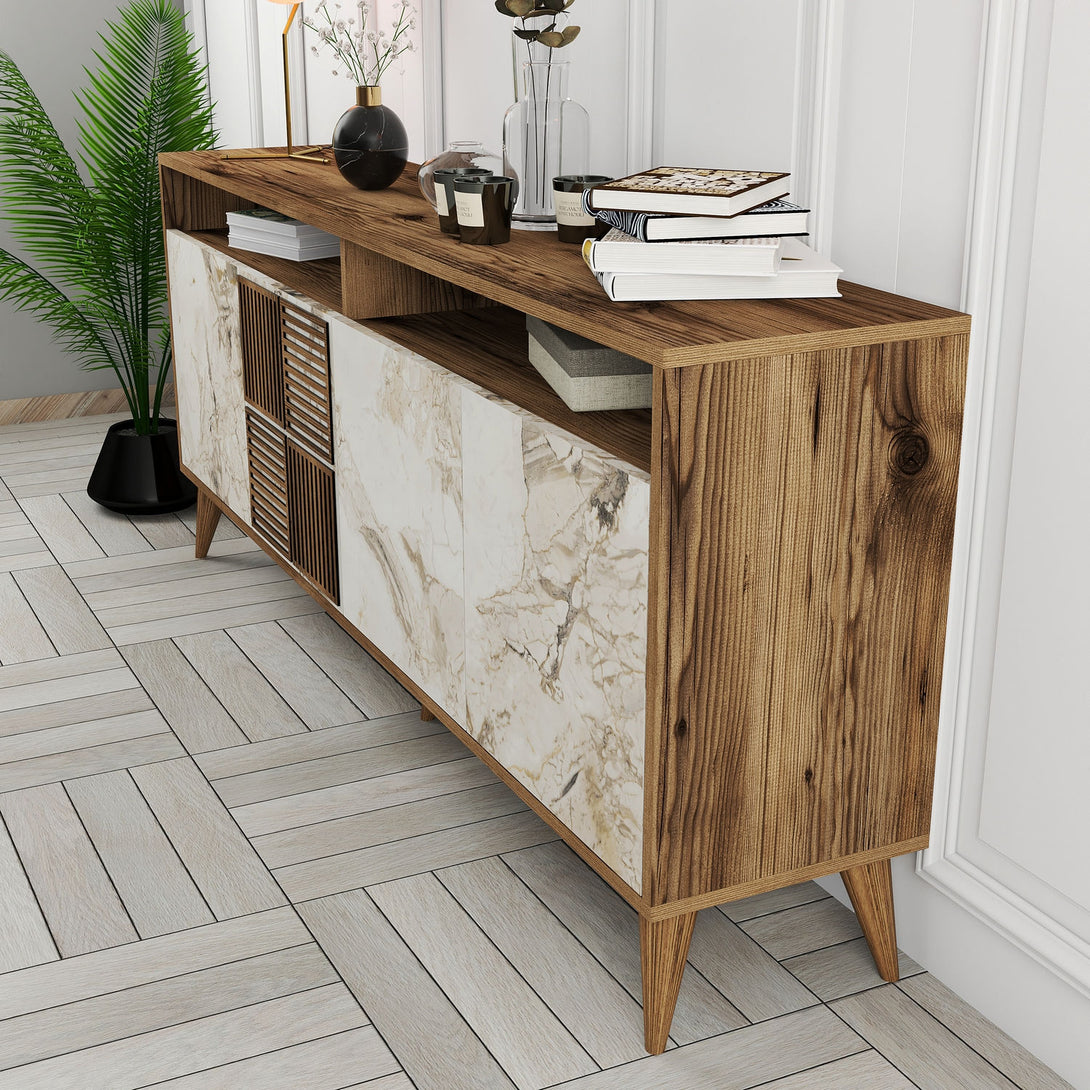 Konzolasztal Milan - Diós, Fehér Marble-VASBÚTOR