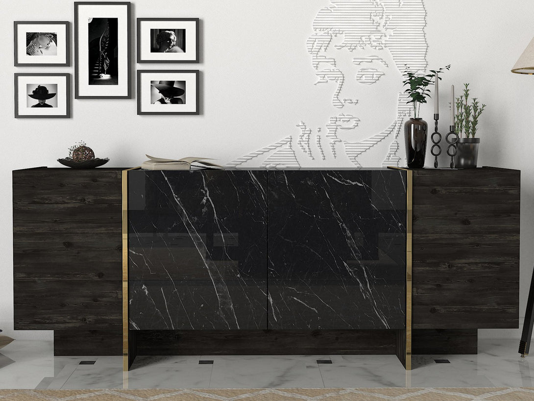Konzolasztal Veyron - Black, Gold-VASBÚTOR