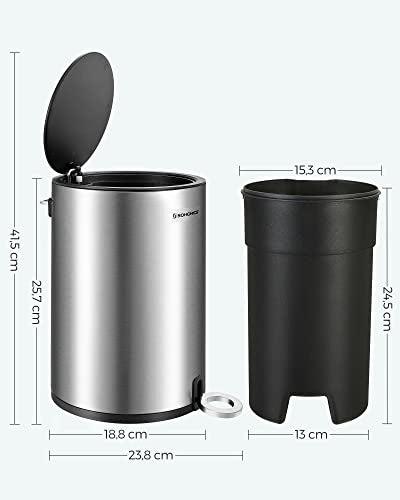 Kozmetikai szemetes, 3 L, fürdőszobai kuka fedéllel, pedálos, acél, ezüst-fekete-VASBÚTOR