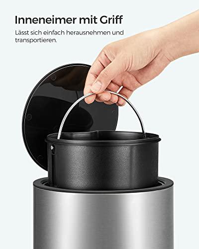 Kozmetikai szemetes, 3 L, fürdőszobai kuka fedéllel, pedálos, acél, ezüst-fekete-VASBÚTOR