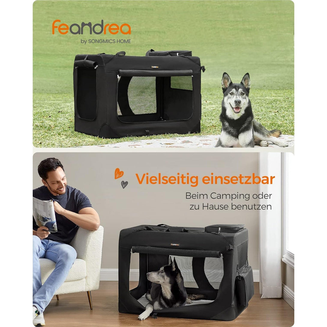 Kutya hordozó táska 102x69x69 cm, XXXL összecsukható szövet kisállathordozó, fekete | FEANDREA-VASBÚTOR