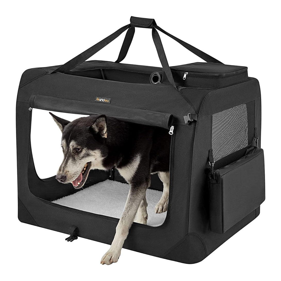 Kutya hordozó táska 102x69x69 cm, XXXL összecsukható szövet kisállathordozó, fekete | FEANDREA-VASBÚTOR
