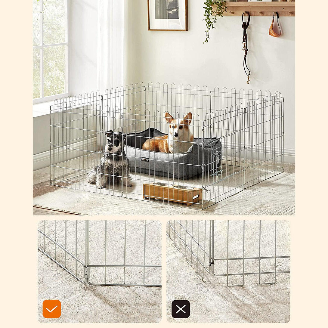 Kutya kennel, kutyaketrec, 61 cm magas, összecsukható kifutó 8 paneles, ezüst | FEANDREA-VASBÚTOR