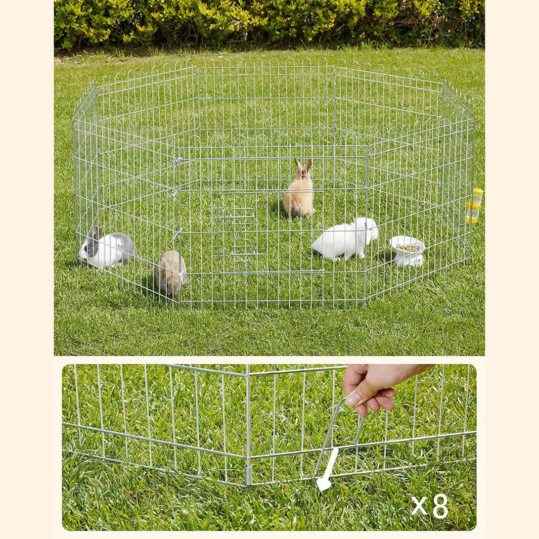 Kutya kennel, kutyaketrec, 61 cm magas, összecsukható kifutó 8 paneles, ezüst | FEANDREA-VASBÚTOR