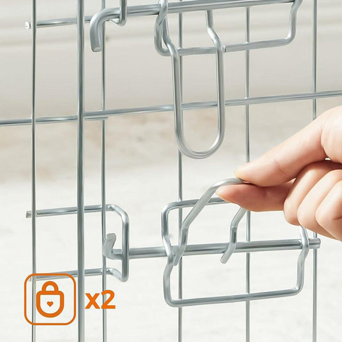 Kutya kennel, kutyaketrec, 61 cm magas, összecsukható kifutó 8 paneles, ezüst | FEANDREA-VASBÚTOR