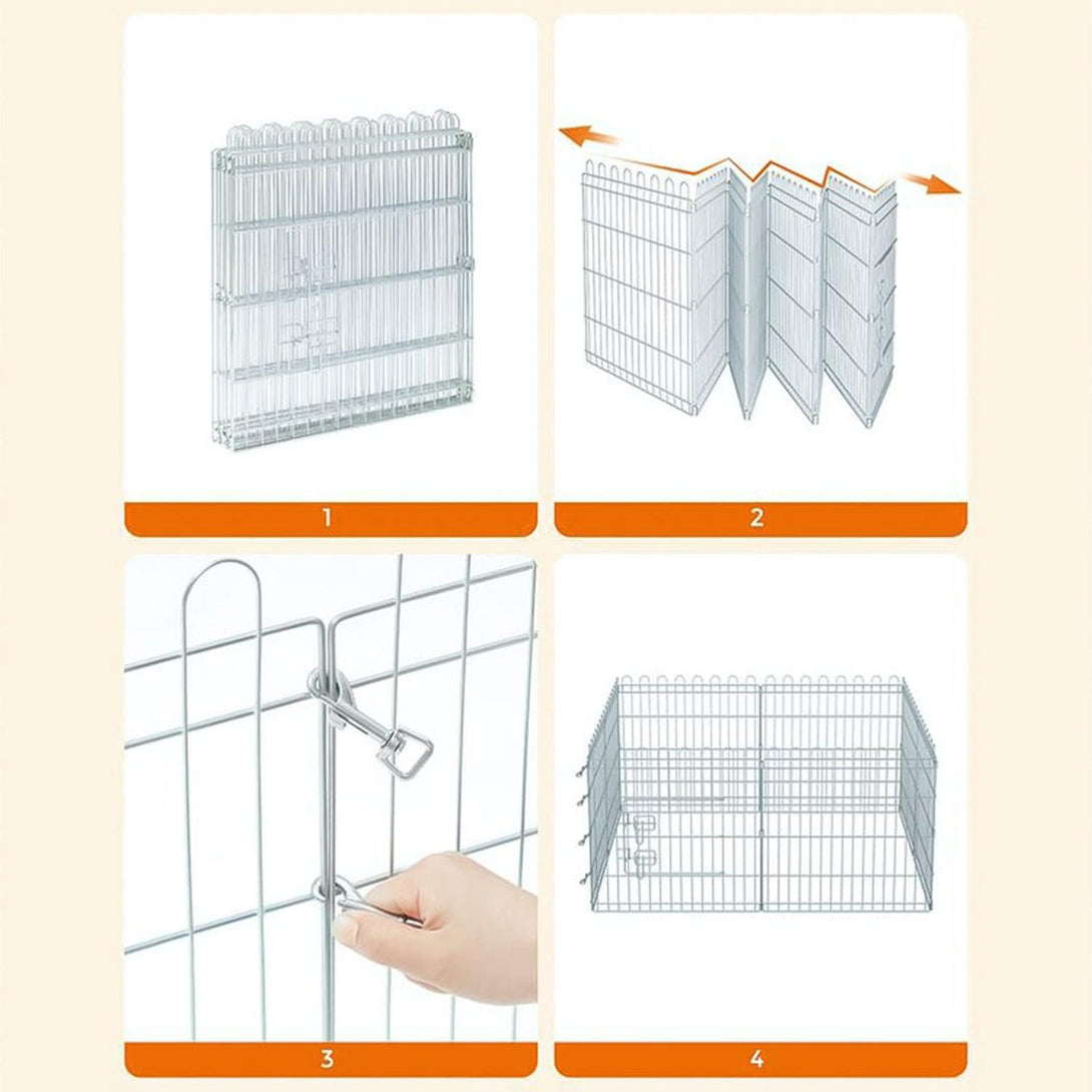 Kutya kennel, kutyaketrec, 61 cm magas, összecsukható kifutó 8 paneles, ezüst | FEANDREA-VASBÚTOR