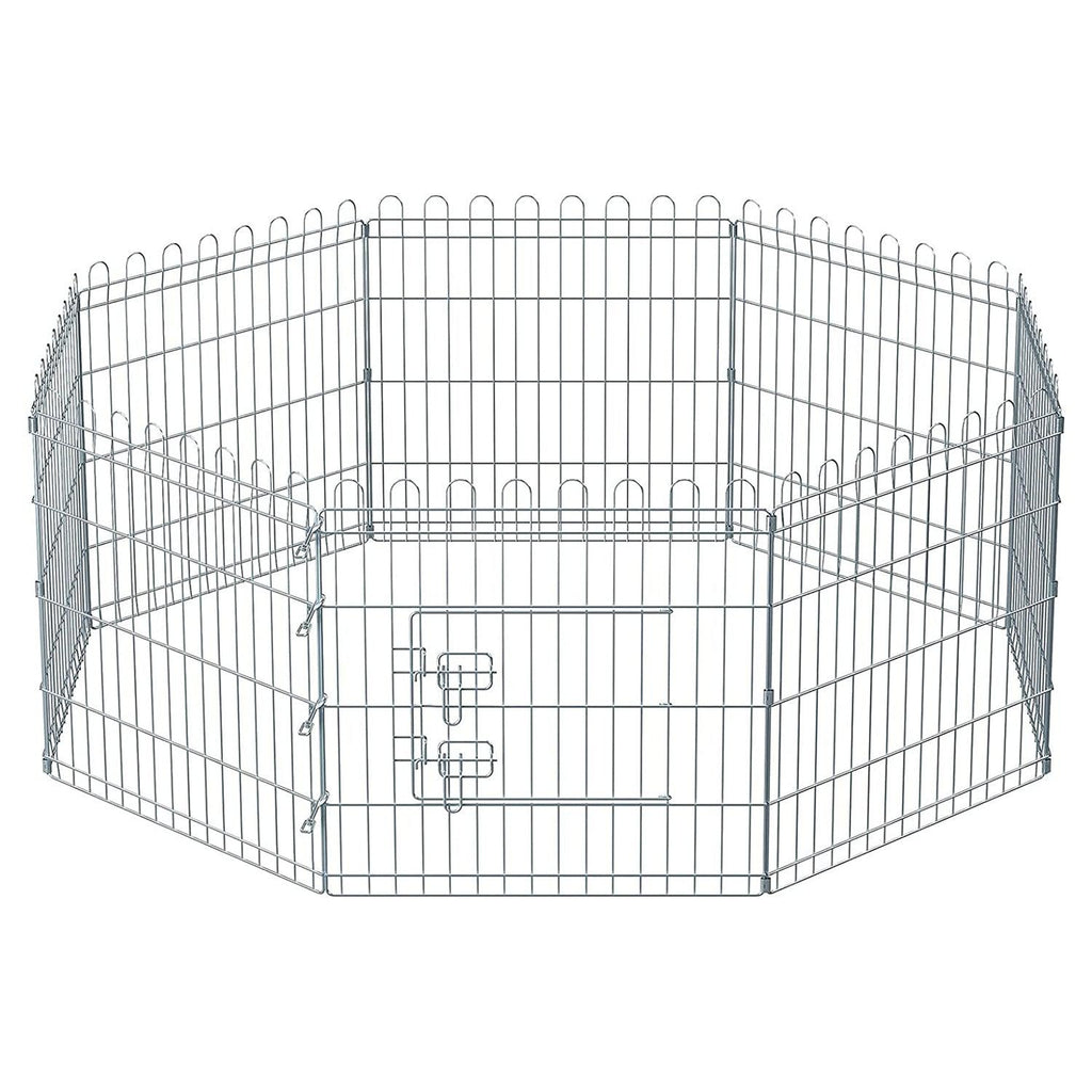 Kutya kennel, kutyaketrec, 61 cm magas, összecsukható kifutó 8 paneles, ezüst-VASBÚTOR