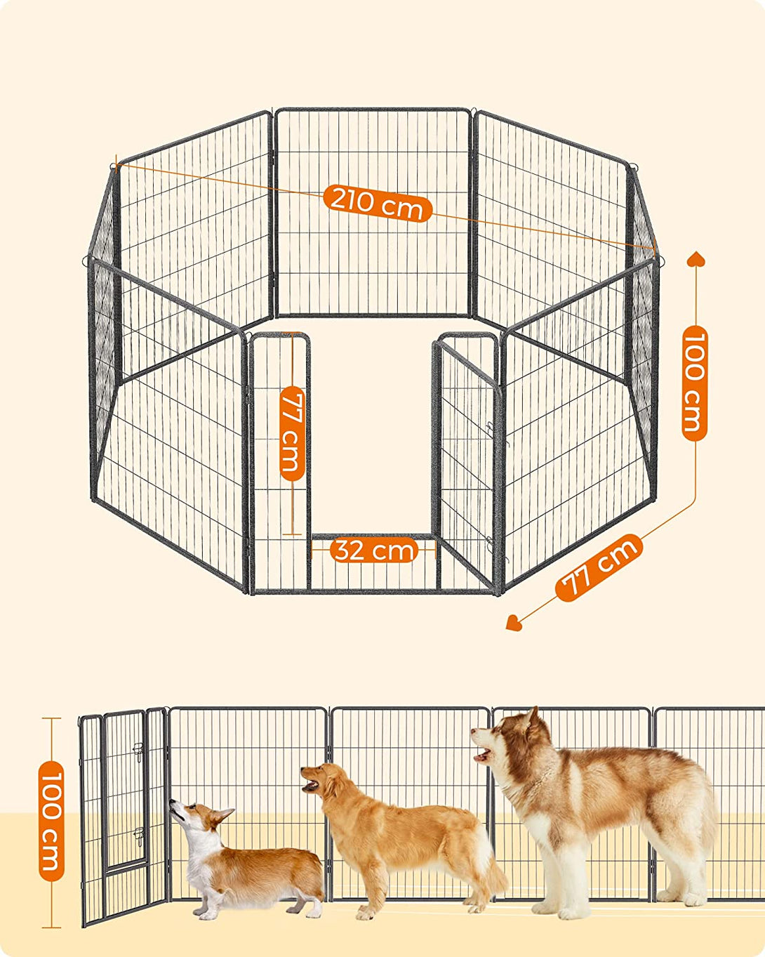 Kutya kennel, kutyaketrec 77x 100cm, kültéri kisállat kifutó, fekete Outlet-VASBÚTOR