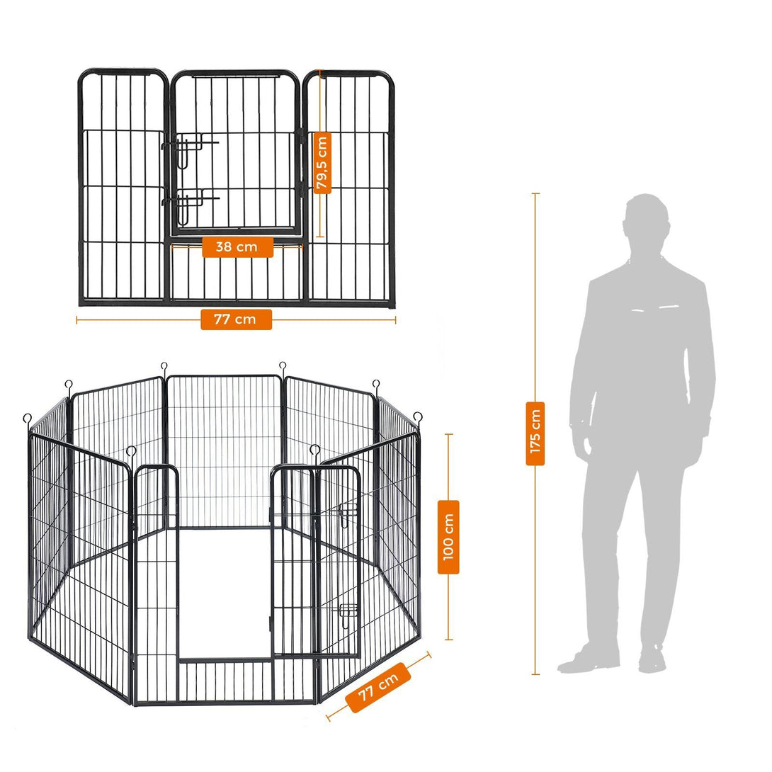 Kutya kennel, kutyaketrec 77x 100cm, kültéri kisállat kifutó, fekete-VASBÚTOR