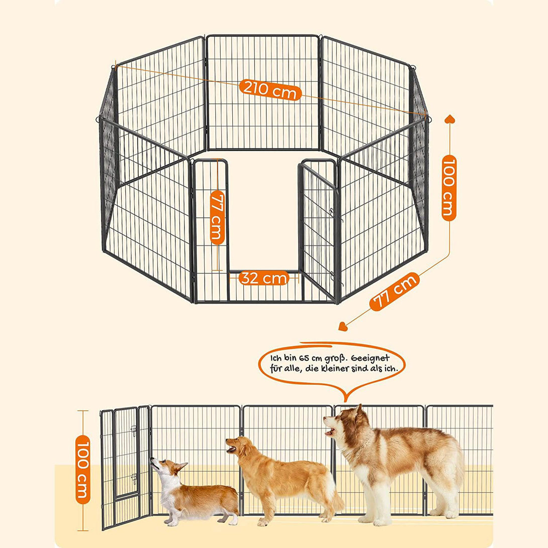 Kutya kennel, kutyaketrec, 8 paneles kisállat járóka 100 cm magas | FEANDREA-VASBÚTOR