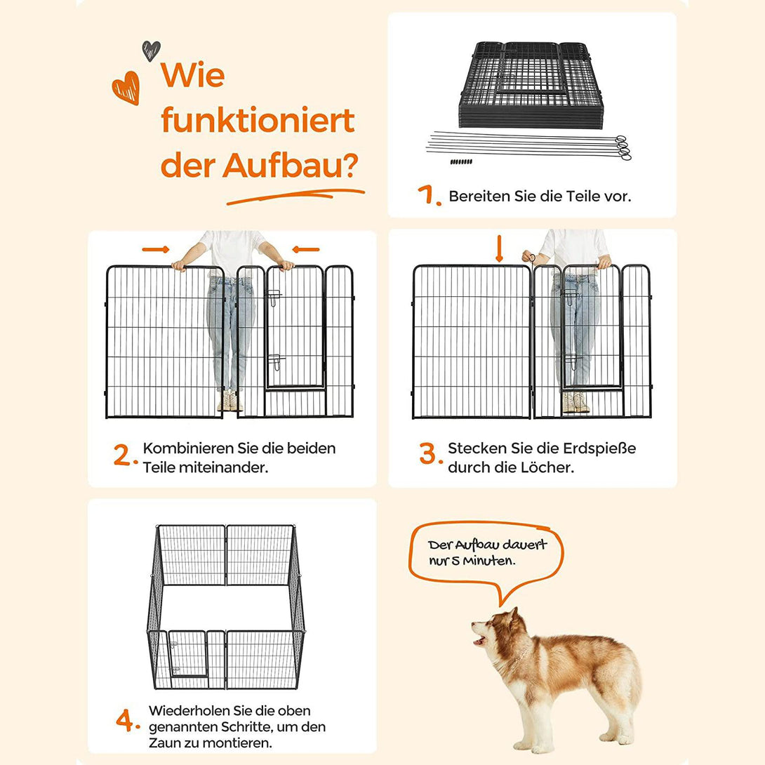 Kutya kennel, kutyaketrec, 8 paneles kisállat járóka 100 cm magas | FEANDREA-VASBÚTOR