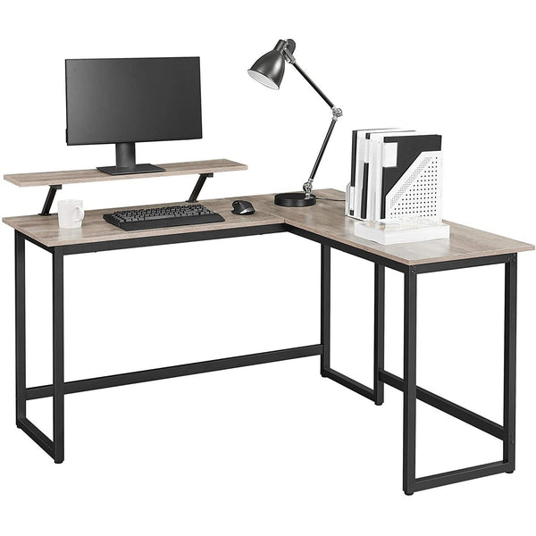 L-alakú számítógépes asztal monitor állvánnyal, szürke - fekete-VASBÚTOR