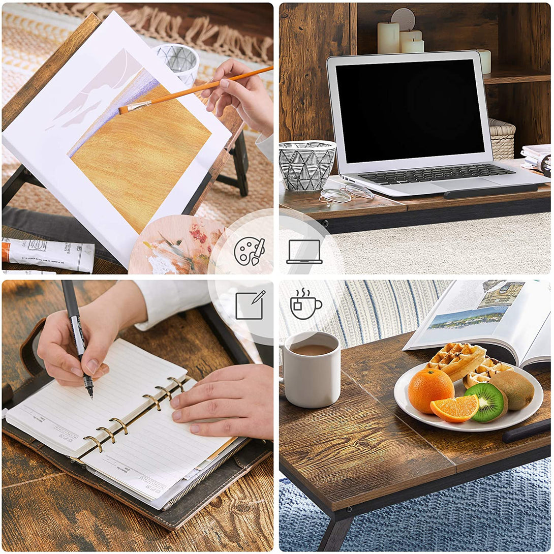 Laptop asztal, állítható reggeliző tálca, rusztikus barna-VASBÚTOR