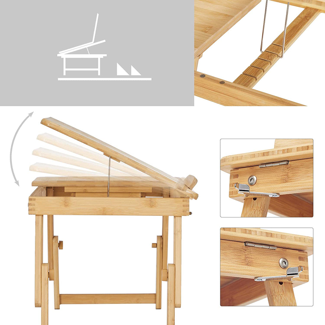 Laptop asztal, bambusz reggelizőtálca 5 állítható dőlésszöggel-VASBÚTOR