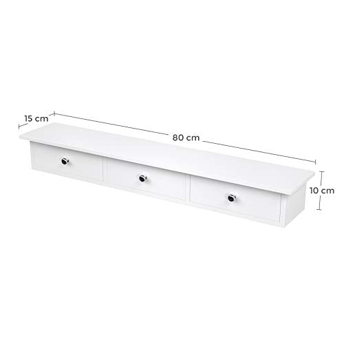 Lebegő falipolc 3 fiókkal, fali tárolóval, fehér-VASBÚTOR