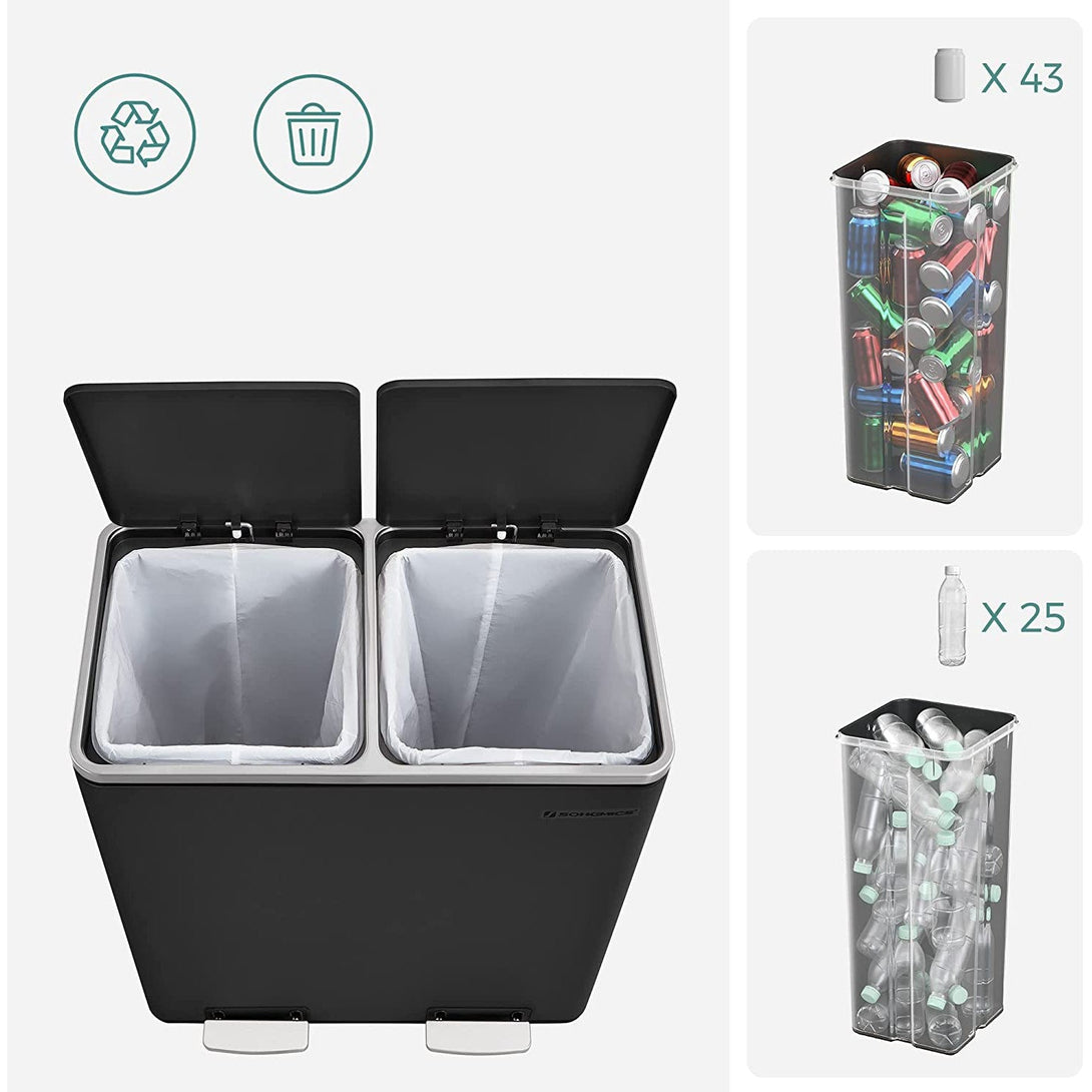 Légmentes fém pedálos dupla szemetes 2 x 30L, 15 szemeteszsákkal, fekete-VASBÚTOR