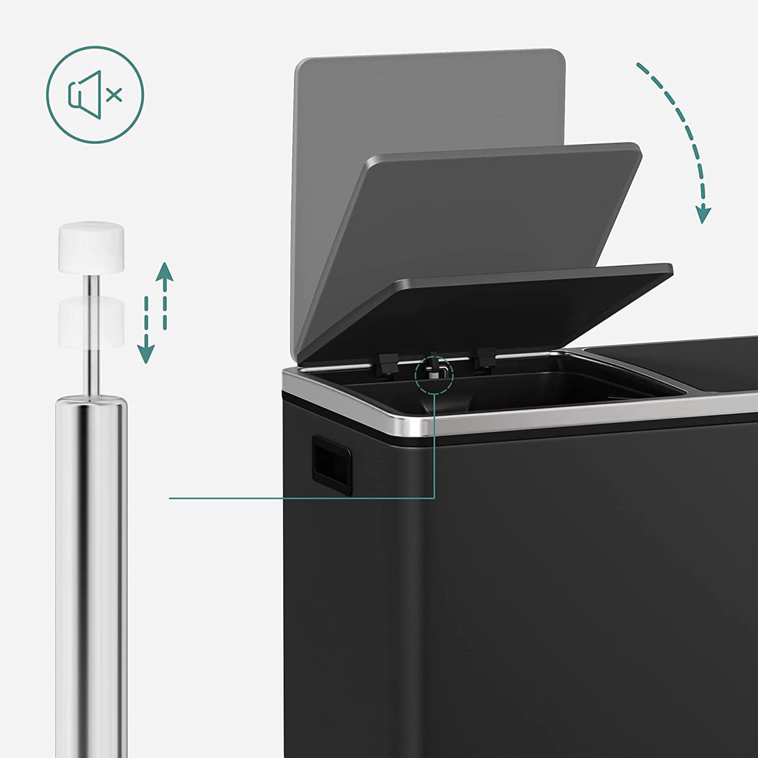 Légmentes fém pedálos dupla szemetes 2 x 30L, 15 szemeteszsákkal, fekete-VASBÚTOR