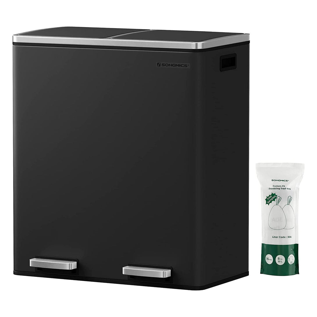 Légmentes fém pedálos dupla szemetes 2 x 30L, 15 szemeteszsákkal, fekete-VASBÚTOR