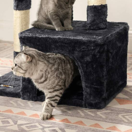 Macska mászóka 72 cm-es 3 pompon, füstös szürke-VASBÚTOR