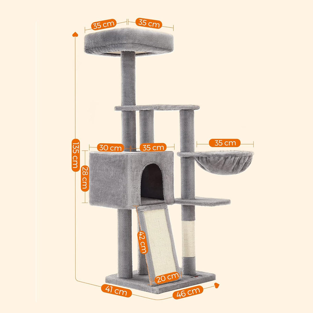 Macskafa, 135 cm-es kis macska torony, világosszürke FEANDREA-VASBÚTOR