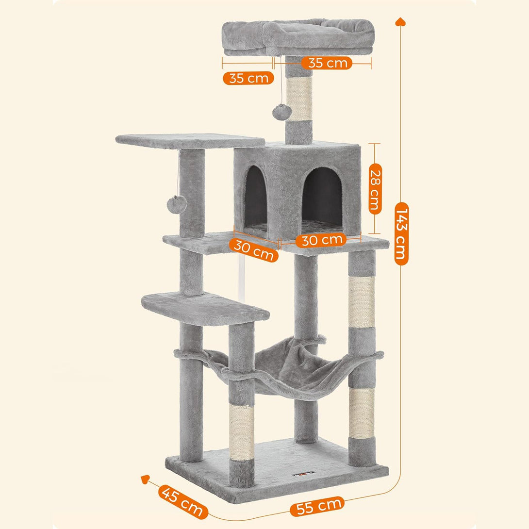 Macskafa, 143 cm-es macska torony, világosszürke | FEANDREA-VASBÚTOR