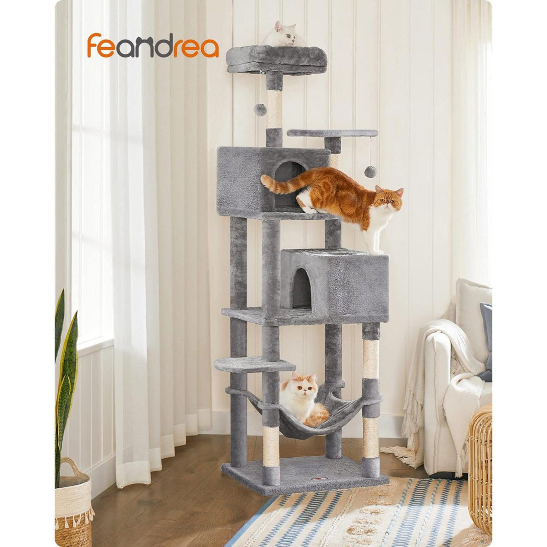 Macskafa, 191 cm magas macska torony, világosszürke | FEANDREA-VASBÚTOR
