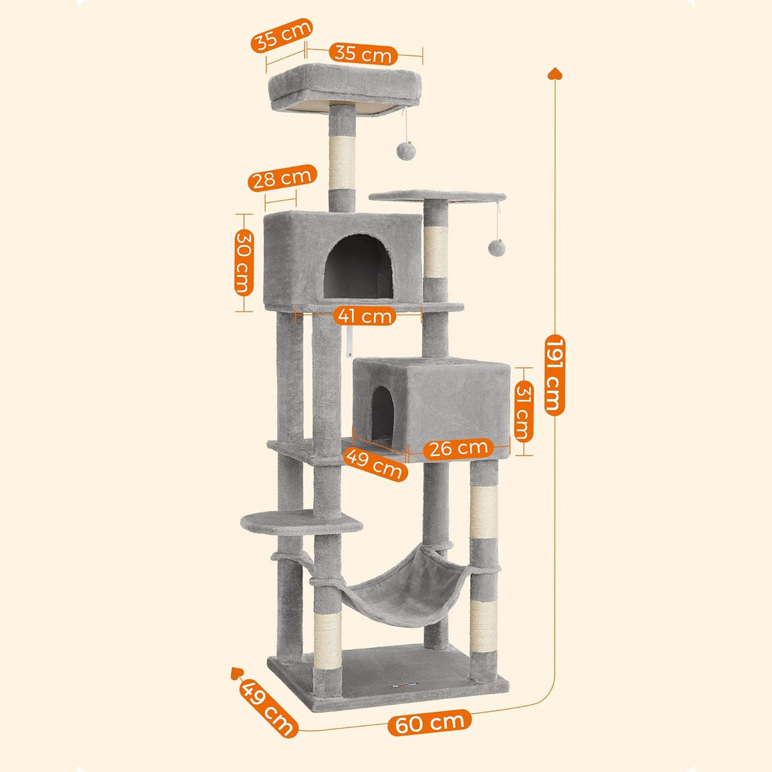 Macskafa, 191 cm magas macska torony, világosszürke | FEANDREA-VASBÚTOR