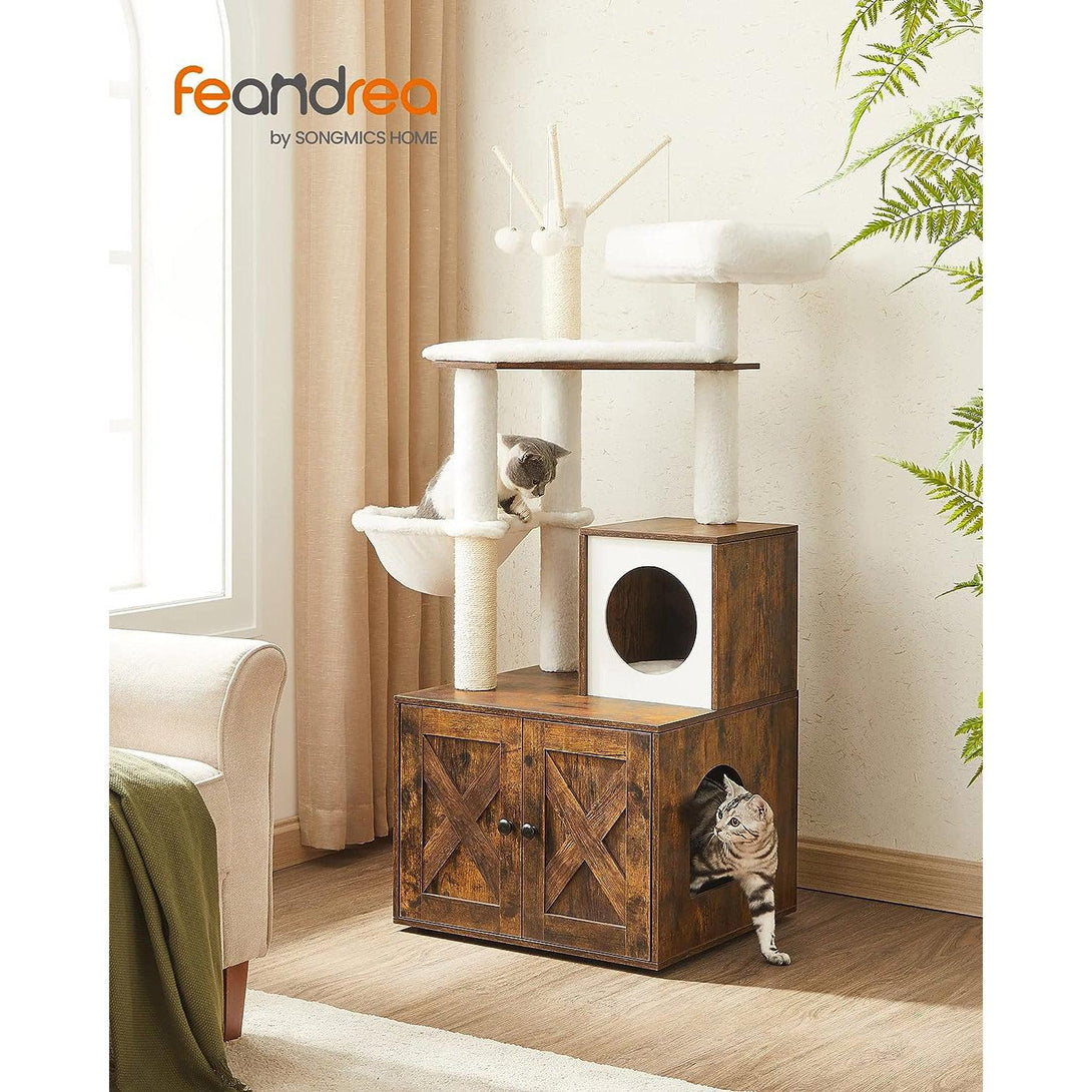 Macskakaparó, 2 az 1-ben modern macska bútor alomtartóval, rusztikus barna | FEANDREA-VASBÚTOR