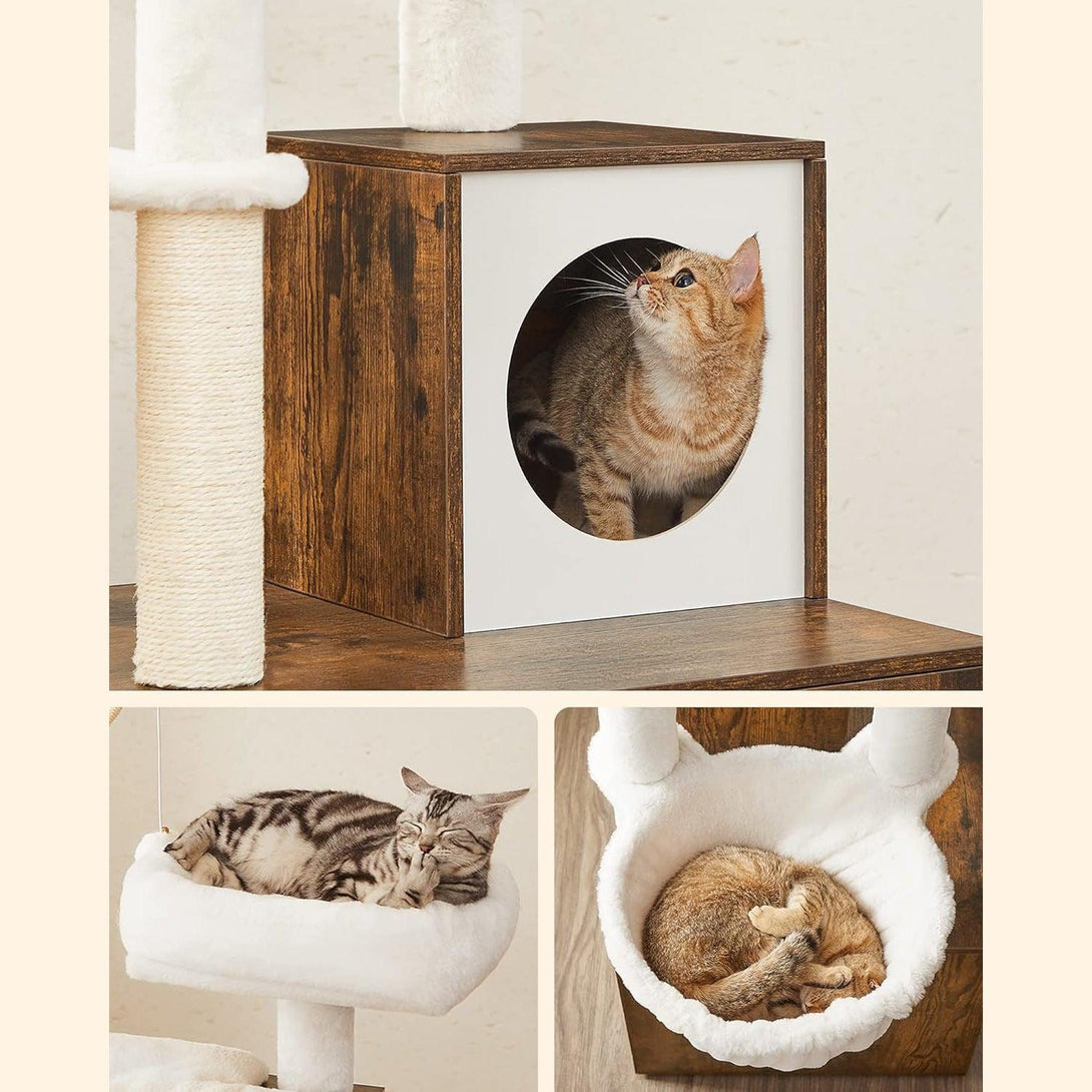 Macskakaparó, 2 az 1-ben modern macska bútor alomtartóval, rusztikus barna | FEANDREA-VASBÚTOR