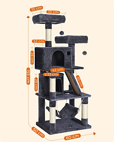 Macskakaparó oszlop, macskaház 2 barlanggal 155 cm füstszürke-VASBÚTOR