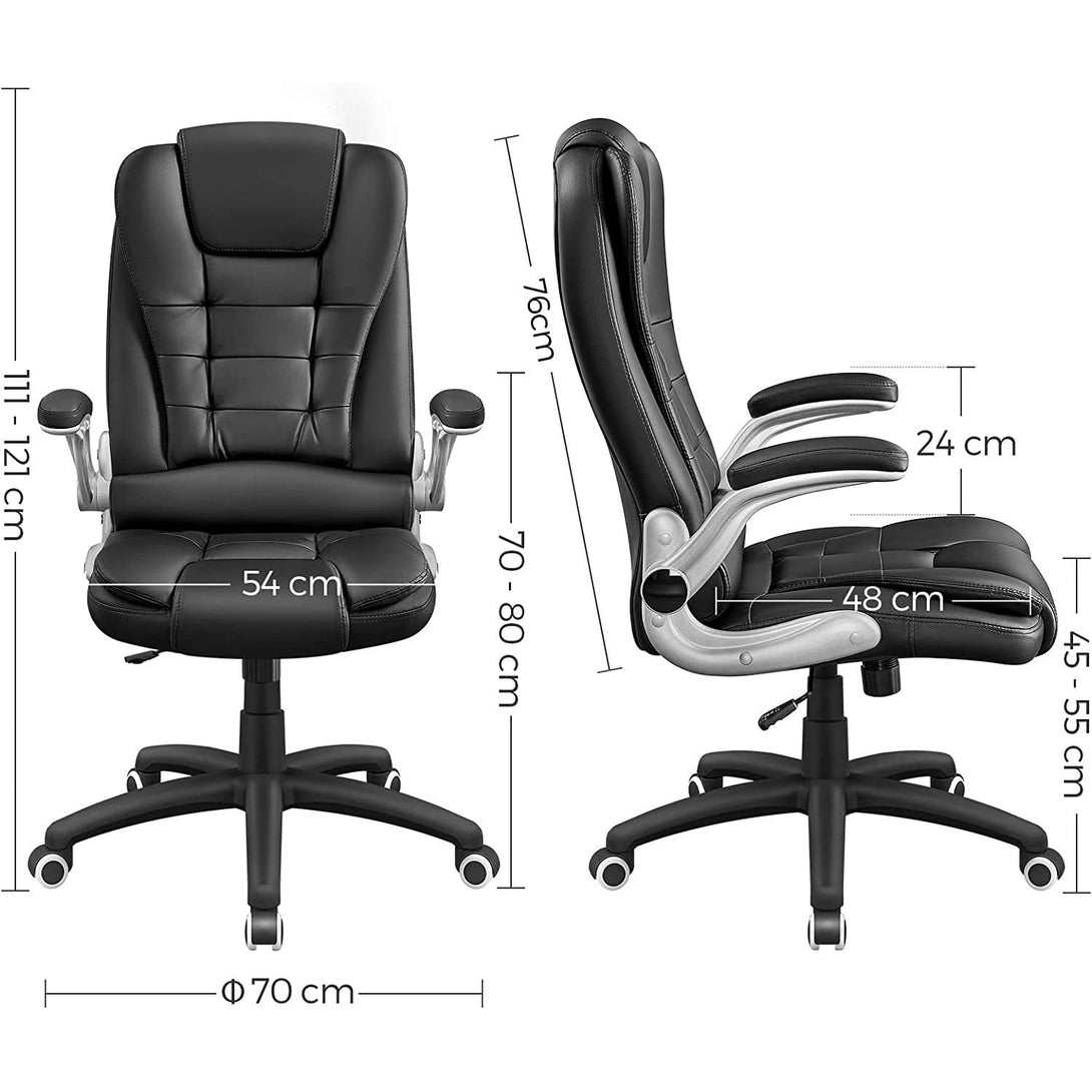 Magas háttámlájú irodaszék, ergonomikus vezetői szék összecsukható kartámasszal, fekete-VASBÚTOR