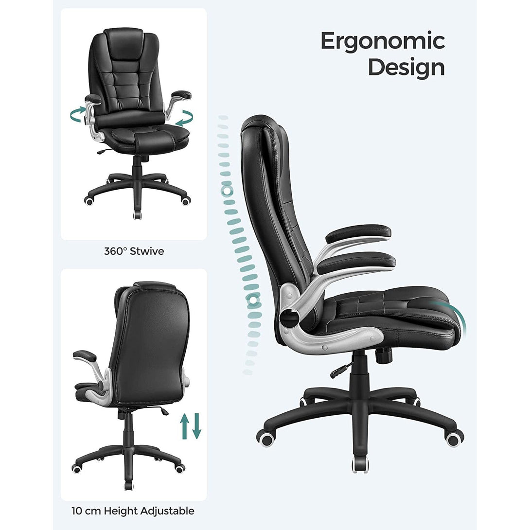 Magas háttámlájú irodaszék, ergonomikus vezetői szék összecsukható kartámasszal, fekete-VASBÚTOR
