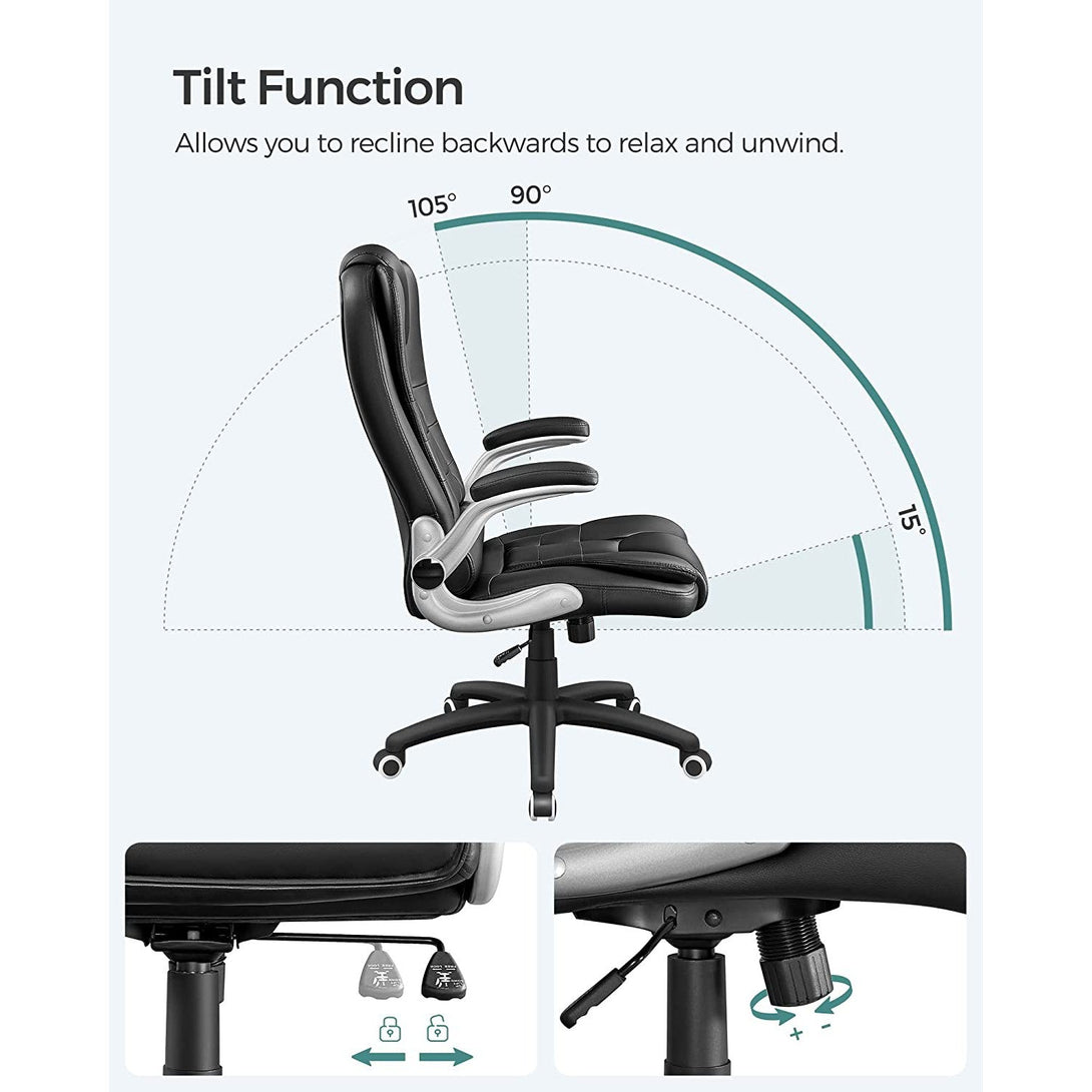 Magas háttámlájú irodaszék, ergonomikus vezetői szék összecsukható kartámasszal, fekete-VASBÚTOR