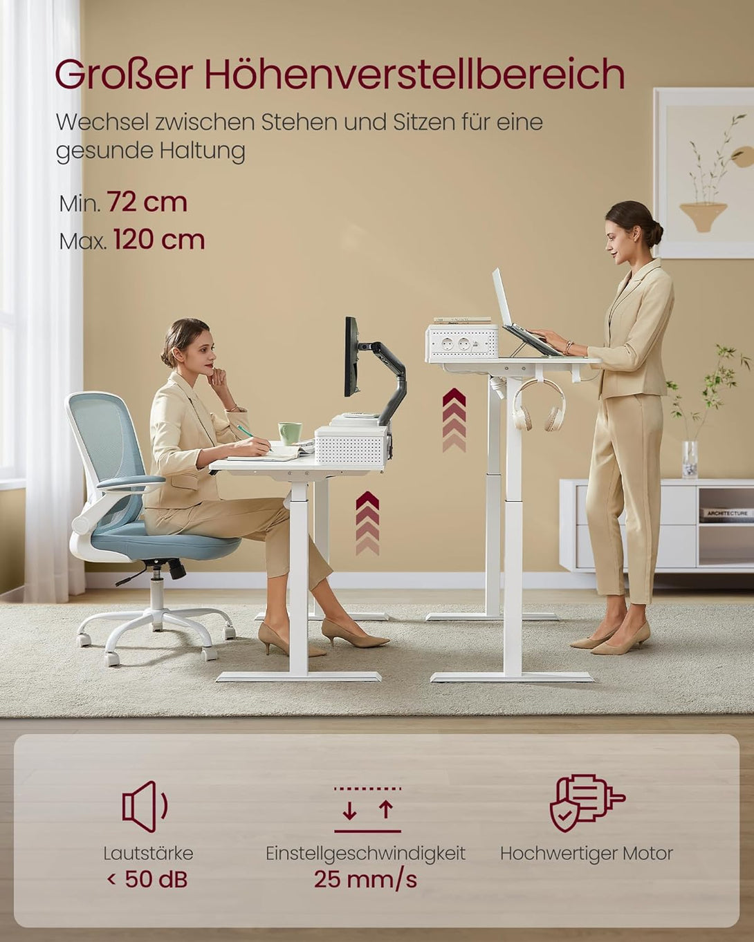 Magasságállítható elektromos íróasztal LED világítással, 60 x 120 x (72-120) cm, feher-VASBÚTOR