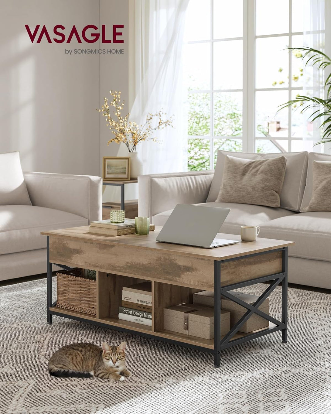 Magasságban állítható dohányzóasztal, 50 × 100 cm, karamellbarna–tintafekete színben-VASBÚTOR