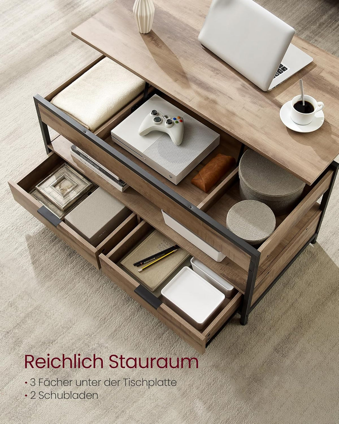 Magasságban állítható dohányzóasztal, 50 × 100 cm, karamellbarna–tintafekete színben-VASBÚTOR