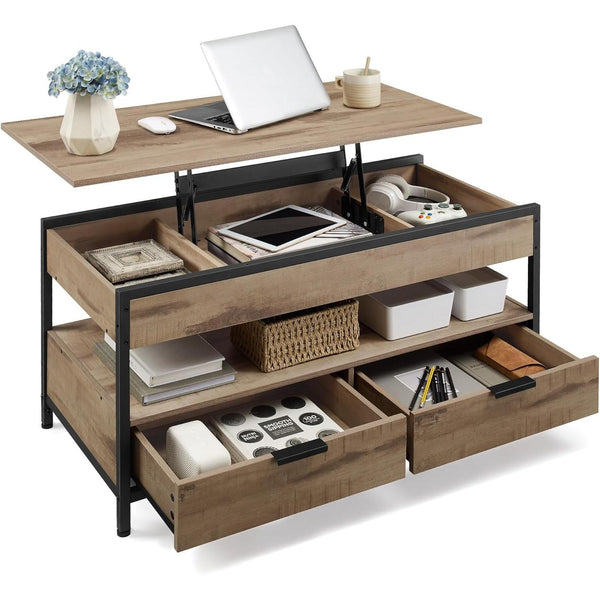 Magasságban állítható dohányzóasztal, 50 × 100 cm, karamellbarna–tintafekete színben-VASBÚTOR