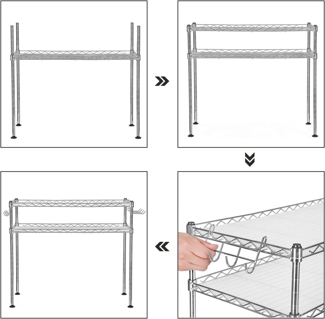 Mikrohullámú sütő állvány 60x30x52 cm, 2 szintes konyhai tároló rendszerező állvány, ezüst-VASBÚTOR