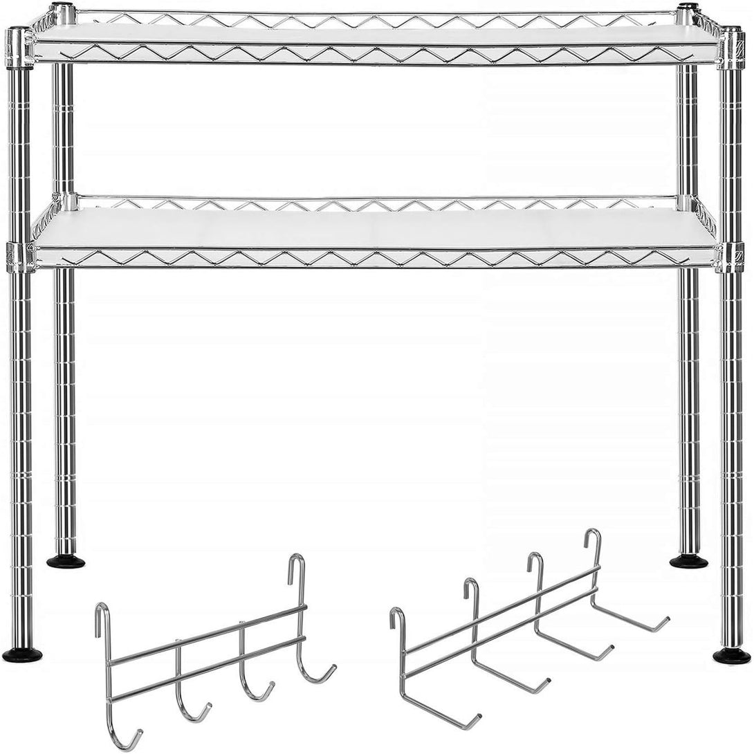 Mikrohullámú sütő állvány 60x30x52 cm, 2 szintes konyhai tároló rendszerező állvány, ezüst-VASBÚTOR