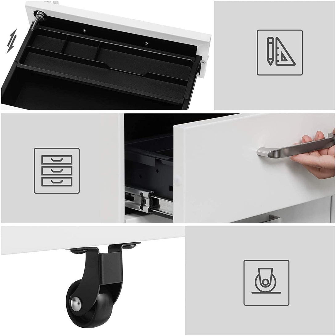 Mobil konténer fiókokkal, zárható irattartó szekrény, fehér-VASBÚTOR