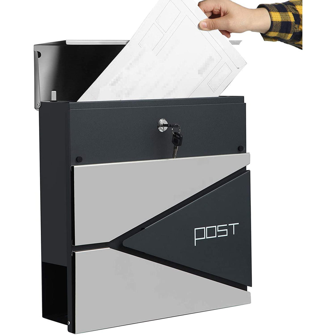 Modern Postaláda újságtartóval 10,5x37x37 cm, antracit és ezüst-VASBÚTOR