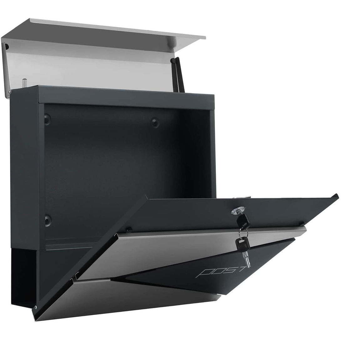 Modern Postaláda újságtartóval 10,5x37x37 cm, antracit és ezüst (outlet)-VASBÚTOR