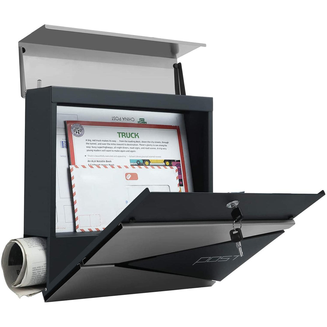 Modern Postaláda újságtartóval 10,5x37x37 cm, antracit és ezüst (outlet)-VASBÚTOR