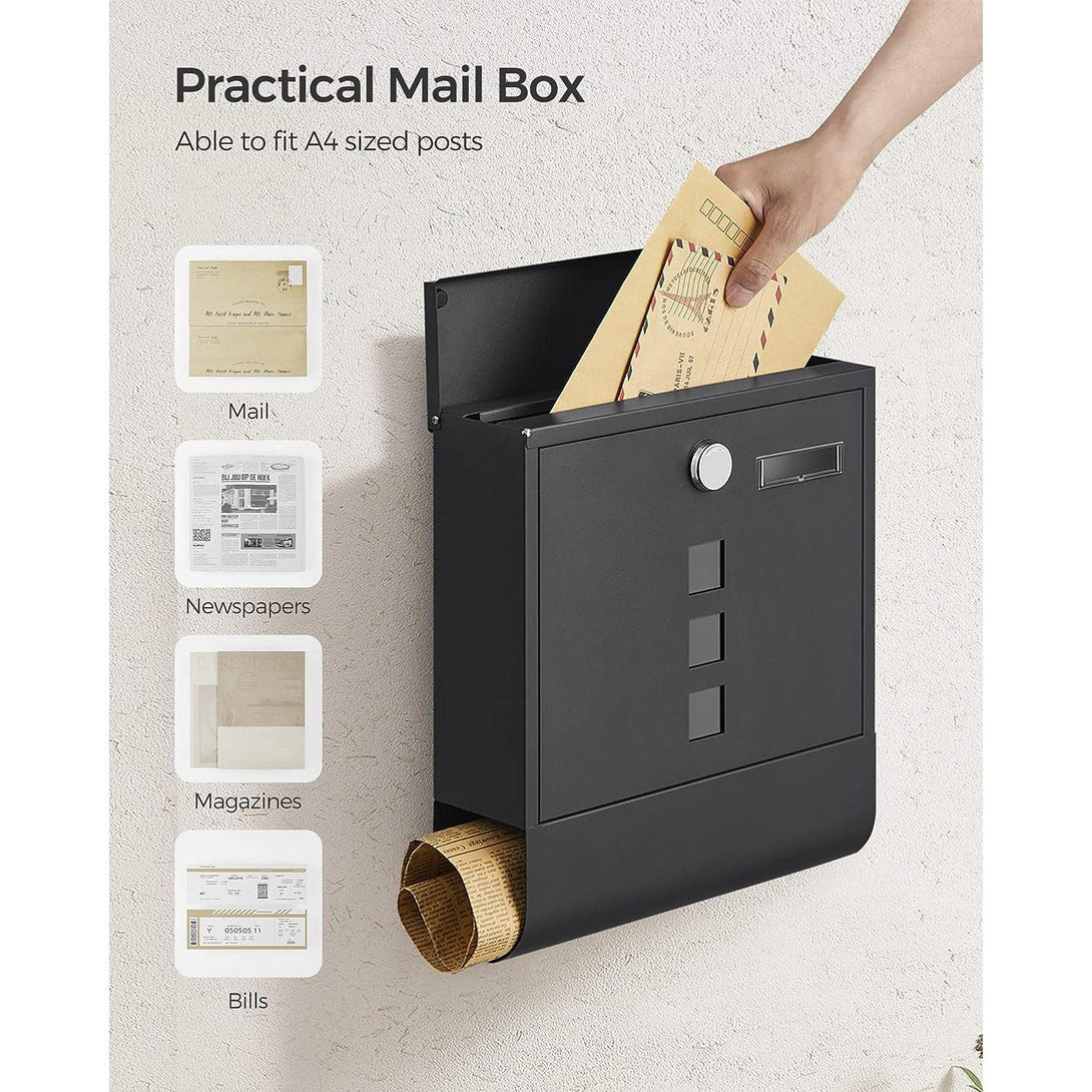 Modern Postaláda újságtartóval- fekete-VASBÚTOR