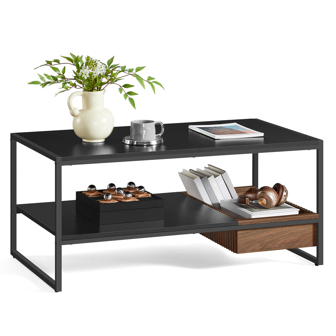 Modern dohányzóasztal polccal 100x55x45 cm fekete/barna színben-VASBÚTOR