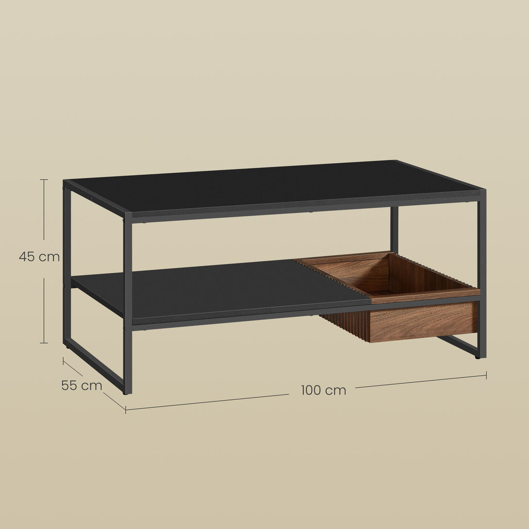 Modern dohányzóasztal polccal 100x55x45 cm fekete/barna színben-VASBÚTOR