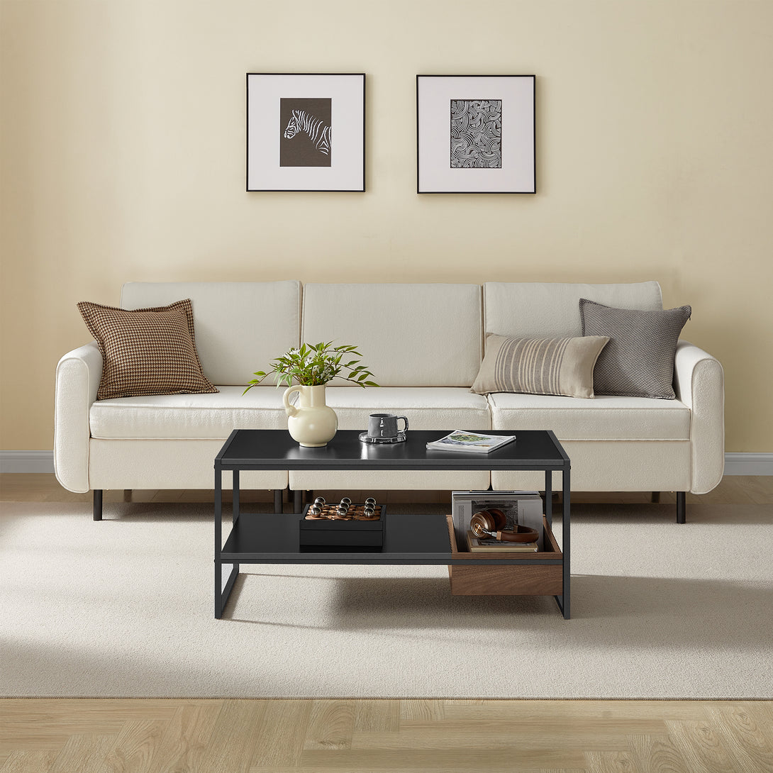 Modern dohányzóasztal polccal 100x55x45 cm fekete/barna színben-VASBÚTOR